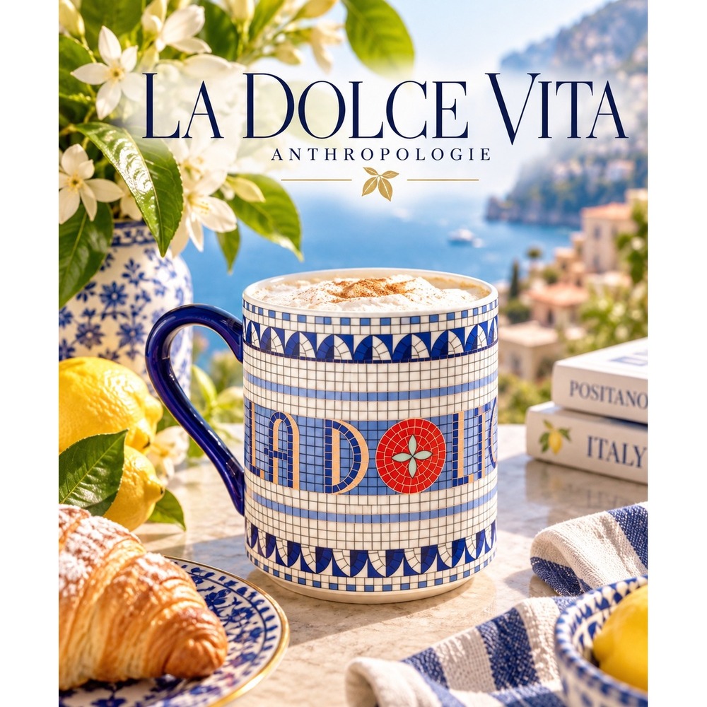 Anthropologie Bistro Tile La Dolce Vita Italia Mug 24K Gold NWT